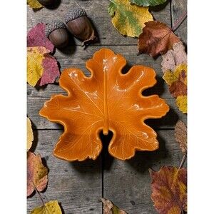 Room and Retreat Ceramic Leaf Trinket Dish Orange Fall Decor